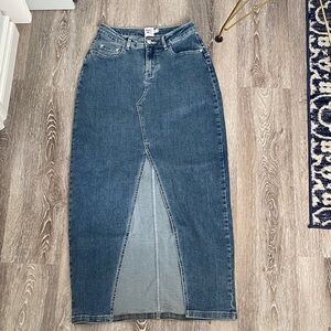 Princess Polly Dark Blue Denim Maxi Skirt with Front Slit